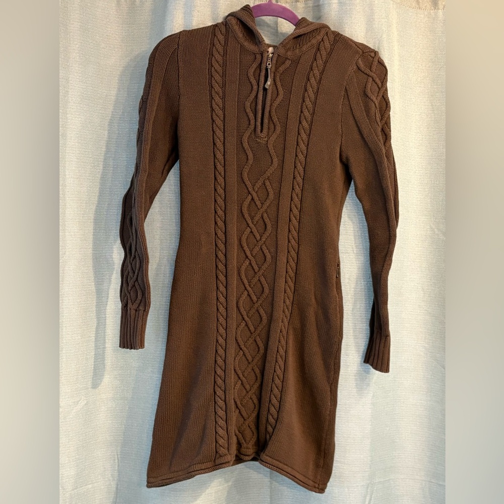 Athleta Hut to Hut Milk Chocolate Hooded Sweater Dress Size Large